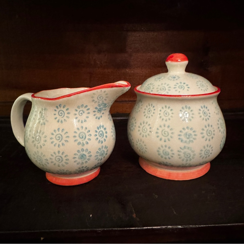 Signature Housewares Inc. Ceramic Sugar & Cream Set in Blue Swirl Pattern